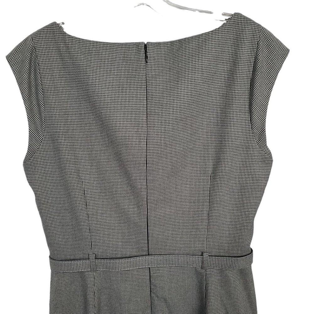 Banana Republic Sz 12 Dress Micro Houndstooth Cap Sleeve Belt Draped Black Gray - Picture 7 of 13
